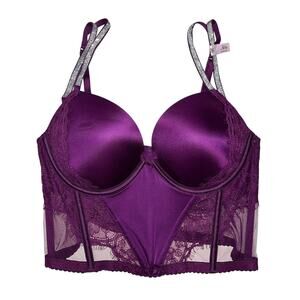 Victoria's Secret Double Shine Strap Lace Push-Up Corset Top Grape Soda Size 36B